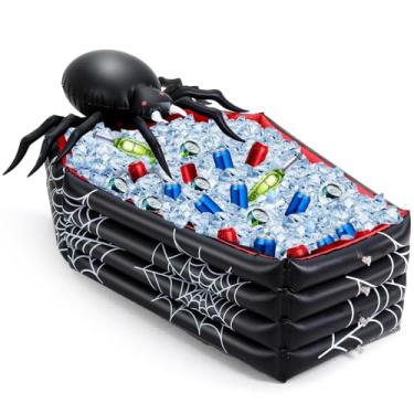 Imagem de Liliful Porta-bebidas inflável de aranha de 111 cm, refrigerador de caixão inflável, decoração de Halloween, buffet, buffet, porta-bebidas para aniversário, piscina, festa de vampiros (pacote com 2)