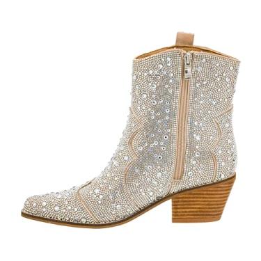 Imagem de Corkys Footwear Bota feminina Hey Girl na fileira da frente com salto de 6 cm – com palmilha acolchoada para uso o dia todo, strass AB na parte superior e visual ocidental, Strass transparente, 40