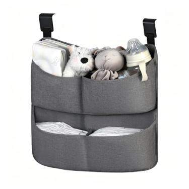 Imagem de cutebeams Organizador de fraldas suspenso para berço – Suporte de fraldas de grande capacidade com 4 bolsos profundos, organizador de bolsa de fraldas para trocador, berço, carrinho de bebê