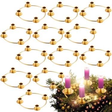 Imagem de Gandeer 12 peças de anel de guirlanda do advento de Natal com suporte de vela de advento anéis de ouro de Natal metal castiçal de ferro forjado castiçal de metal para mesa de casa