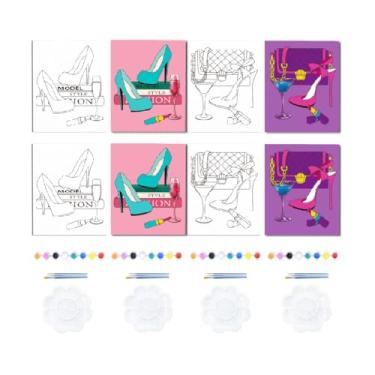 Imagem de WEBEEDY Pacote com 4 telas pré-desenhadas para pintura, tela esboçada pré-impressa de salto alto para mulheres, sorvete e pintura, lembrancinha de festa, conjunto de arte pronto para pintar, presente