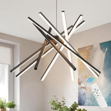 Imagem de CHYING Lustre Sputnik moderno de 8 luzes preto LED pendente com controle remoto 80W luminária de lustre regulável para sala de jantar, quarto, cozinha, sala de estar, hall de entrada, entrada 3000K