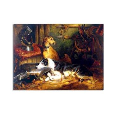 Imagem de Zeichn8u Edwin Landseer Impressão em tela A Scene at Abbotsford Poster Giclee reprodução de pintura Edwin Landseer arte de parede decoração de casa sala de estar escritório quarto 100 x 70 cm