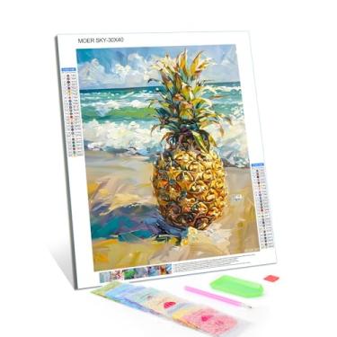 Imagem de Pintura de diamante de abacaxi faça você mesmo, pintura de onda e abacaxi por números para iniciantes, kits de arte de diamante redondo completo para decoração de quarto, decoração de sala de estar