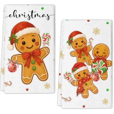 Imagem de Pacote com 2 toalhas de cozinha de Natal - panos de prato absorventes de algodão de 45 x 71 cm, secando mãos e pratos, decoração de Natal macia para cozinha, banheiro, presente