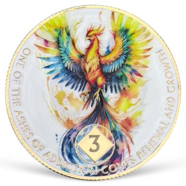 Imagem de Medalhão colorido de 3 anos NA Medalhão NA AA Moeda de sobriedade com Serenity Prayer NA Recovery Chip Celebrando Vida Limpa e Sóbria 1-20 Anos Narcóticos Presentes Anônimos para Homens e Mulheres