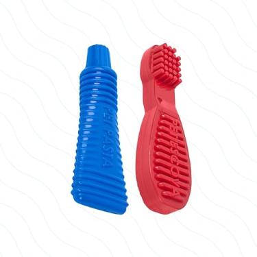 Imagem de Kit Pet Pasta Azul + Pet Escova Vermelha Mordedor Nylon Resistente para Cachorro M