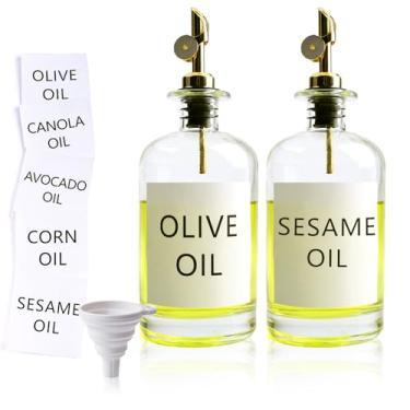 Imagem de Garrafa dispensadora de óleo de cozinha de 500 ml, garrafa dispensadora de azeite, dispensador de xarope de café, conjunto de dispensador de molho e vinagre com funil e etiquetas para cozinha