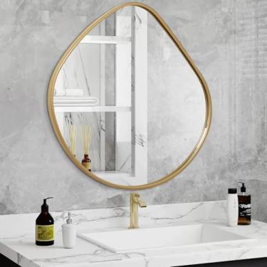 Imagem de Espelho de parede irregular pequeno com moldura dourada para banheiro com detalhes de parede espelho retangular moderno para penteadeira