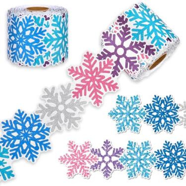 Imagem de Whaline Borda de quadro de avisos de inverno de 20 metros com glitter, azul, rosa, roxo, floco de neve, acabamento de borda enrolada para decoração de parede de quadro-negro de Natal e inverno