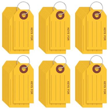 Imagem de Affrolling 250 etiquetas de chave com anéis de 3 x 7 cm, etiquetas para chaveiro, caixa, escritório, loja, carro, suprimentos (amarelo)