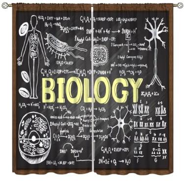 Imagem de Fblifil Cortina de Educação Científica para Adolescentes, Quadro-Negro, Biologia, Impresso à Mão, Cortinas de Janela com Bolso de Haste para Sala de Aula, Laboratório, Quarto, Sala de Estar 106,7 cm L