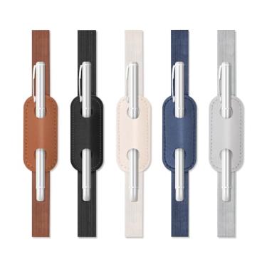 Imagem de Yitexin 5 peças de suporte de caneta com faixa elástica para cadernos, capa de livro de couro PU, estojo destacável para agendas de cadernos, marcador de página (5 cores)