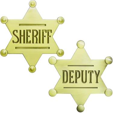 Imagem de 2 peças, emblema de xerife, colete de polícia ocidental, emblema de xerife, decoração de festa de caubói