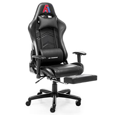 Imagem de Cadeira de jogos AA Products ergonômica de costas altas para computador cadeira de corrida ajustável para escritório com apoio para os pés, suporte lombar cadeira giratória - preta