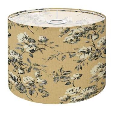 Imagem de Abajur de tambor Boho – 28 x 28 cm x 22,6 cm Floral sem costura flores grandes sem costura floral aquarela jardim rosa substituição de linho natural abajur para candeeiros de mesa, luminárias de chão