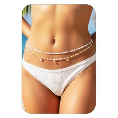 Imagem de COSYDAYS Corrente de barriga com contas de cintura africana para biquíni de praia, acessórios de joias para mulheres