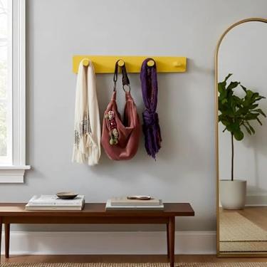 Imagem de Cabideiro de Parede Porta Bolsas Mochilas Tolhas Pinos Amarelo Laca