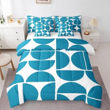 Imagem de Erosebridal Conjunto de edredom retrô azul claro de 7 peças, solteiro, moderno, de meados do século, para crianças e adultos, boêmio, arte vintage, edredom e lençol de cama colorido, estética abstrata