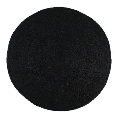 Imagem de RIANGI Tapete de juta preta - Tapete redondo de 1,2 m - Elegante círculo trançado à mão 1,2 m Tapete redondo - Tapete Boho para sala de estar, tapete preto perfeito para fazenda, quarto, sala de