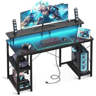Imagem de Mesa Gamer ,Tomadas Elétricas e Luzes LED. Suporte p Monitor e Jogos. ODK