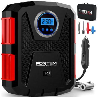 Imagem de Compressor de Ar Elétrico Mini Portátil, 150 PSI, 12V DC, 120W com desligamento automático, FORTEM FRTM DAC, Vermelho