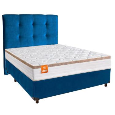 Imagem de Cama + Box Azul E Colchão Molas Ensacadas Casal - Isis Real Inducol + Cabeceira