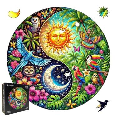 Imagem de Wooden Puzzle for Adults – Tropiacl Yin-Yang Shaped Jigsaw, Unique Brain Teaser for Kid & Teen, 220 Pieces, 10"x10", Ships as Whole Puzzle Board (No Loose Pieces), Gift-Ready Box, Fun Family Game