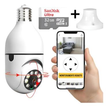 Imagem de Câmera Lampada 360 Wifi Giratoria Sem Fio +cartão De Memória - OTEMU, 