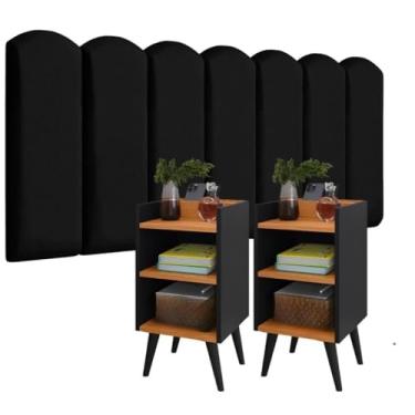 Imagem de 2 de Mesa de Cabeceira Nicho Porta e Kit de Módulo Estofada Adesiva 57x30x26cm(KING 1.95-10 PLACAS,NUVEM PTO/KIT MAX PTO/CINA)
