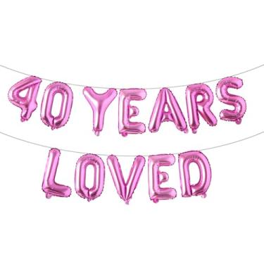 Imagem de Banner de balão amado por 40 anos, guirlandas de glitter multicolorido para artigos de decoração de festa de aniversário de 40 anos/casamento (40 YEARS LOVED Rose Red)