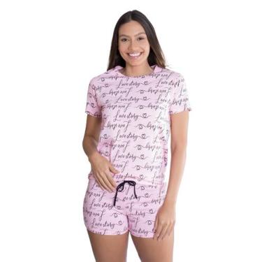 Imagem de Pijama Manga Curta De Verão Love Story Empório Do Algodão, Rosa, G1