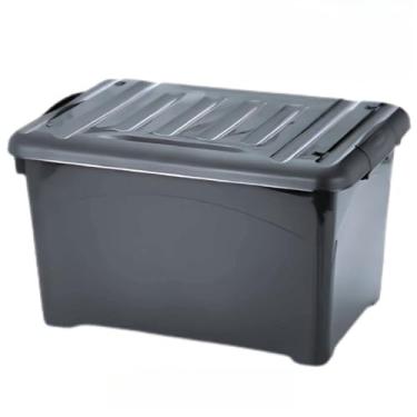 Imagem de Caixa Organizadora Preta 45L 65L 95L Multiuso Grande Resistente Tampa Trava Rodinha- Resistente, Impermeável e Empilhável - Cor Preta(KIT 3 TAMANHOS)