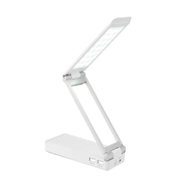 Imagem de hezhuhe2258 Candeeiro de mesa portátil dobrável, lâmpada de mesa LED regulável com 5 modos de luz, estudo de leitura de proteção ocular com 2 portas de carregamento USB