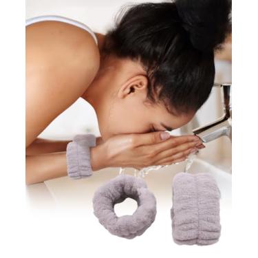 Imagem de 2 pulseiras para lavar o rosto, faixa elástica para suor, pulseiras de microfibra para lavagem facial, pulseiras de lavagem facial de spa, faixa de lavagem absorvente elástica para mulheres e crianças