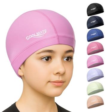 Imagem de COOLMATE Touca de natação de tecido para mulheres adultas homens crianças 3 4 6 8 14 16, camada impermeável de silicone, touca de natação de tecido presentes para nadadores, leve e confortável para