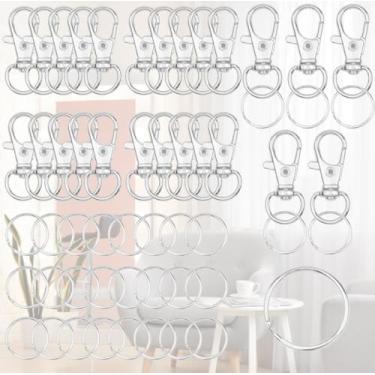 Imagem de Conjunto de 50 anéis de chaveiro, lagosta, incluindo 25 fechos giratórios, 25 anéis de chaveiro com anéis abertos, Prata, M