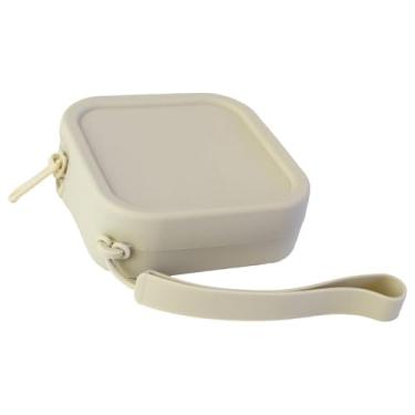 Imagem de Bolsa de armazenamento de silicone multifuncional para batom, cartões, fones de ouvido e chaves – Bolsa de moedas quadrada bege com zíper