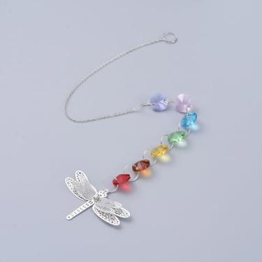 Imagem de 2 peças de lustre apanhador de sol, prismas de vidro de outubro, com pingente de ferro libélula e corrente de cabo para prisma de janela, decoração de enfeite para pendurar em ambientes internos e