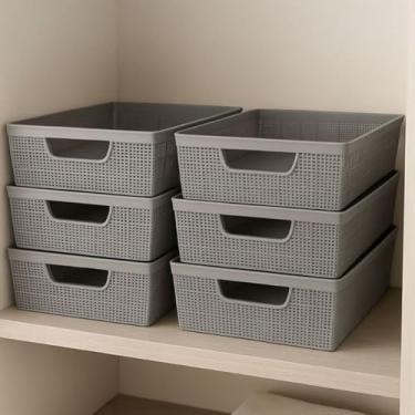 Imagem de Kit 6 Cestos Organizadores Multiuso Empilháveis de Plástico 2L – Organização para Cozinha Banheiro Guarda-Roupa e Closet (6 Unidades Cinza)
