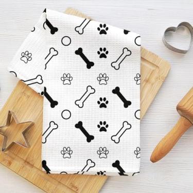 Imagem de Toalhas de cozinha de pegadas de osso de cachorro, panos de prato para lavar pratos de cozinha, toalha de chá decorativa de microfibra macia, panos de prato toalha de mão para banheiro, casa de