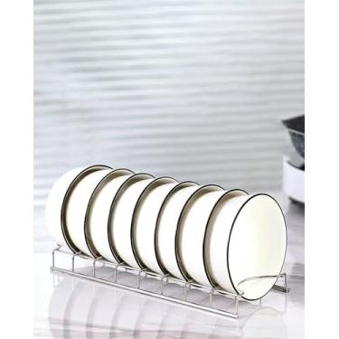 Imagem de Escorredor de pratos de aço inoxidável, organizador de pratos de bancada para armazenamento de cozinha, suporte de tigela e prato para facilitar a secagem e arrumação - ferramenta de economia de