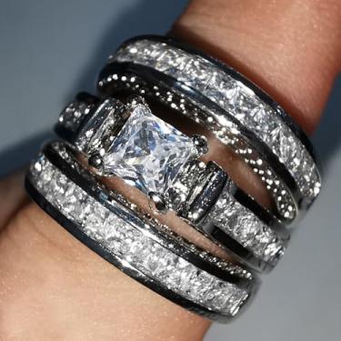 Imagem de Anéis de noivado de zircônia cúbica branca de 3 peças, alianças de compromisso, festas noturnas, presentes de dia dos namorados, alianças de eternidade para mulheres, 9, Cobre, Sem pedra preciosa