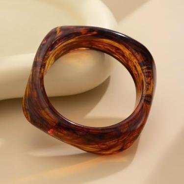 Imagem de 1 pulseira âmbar para mulheres, pulseira acrílica semi-transparente assimétrica exagerada, joia da moda Hubo, pulseira de design exclusivo para mulheres, acessório elegante para qualquer ocasião