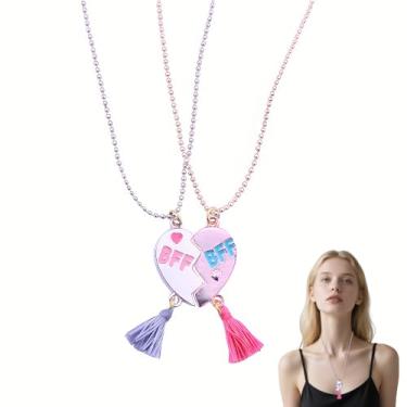 Imagem de Colar Best Friends para 2 colares de amizade de coração para mulheres, presentes de aniversário para irmã combinando com borlas, colares de quebra-cabeça para irmã amiga, presente de amizade