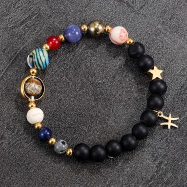 Imagem de Pulseira com doze signos do zodíaco requintado sistema solar universo galáxia pulseira joias acessórios presentes, One Size, Pedra, Sem Pedra Preciosa