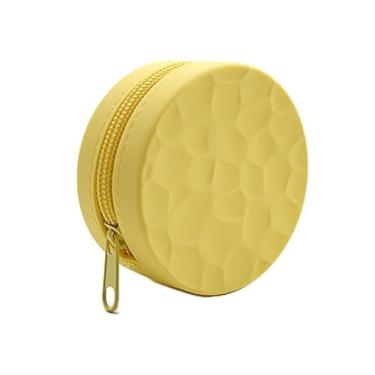 Imagem de Bolsa de silicone para moedas, estojo organizador de cabos redondos, suporte minimalista para fone de ouvido com chaveiro para itens essenciais, Amarelo, Tendência