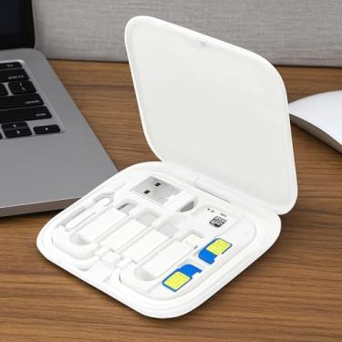 Imagem de Caixa de armazenamento de gerenciamento de cabos com cabo de carregamento e suporte de cartão, estojo organizador de cabos de mesa para uso em casa, escritório