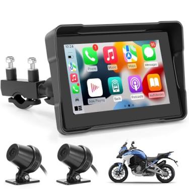 Imagem de Multimídia para Motocicletas, Multimídia para Moto com 2 Câmeras, Tela Sensível Ao Toque de 5'' IPS 1080P, Conexão sem Fio, Suporte para Carplay Moto
