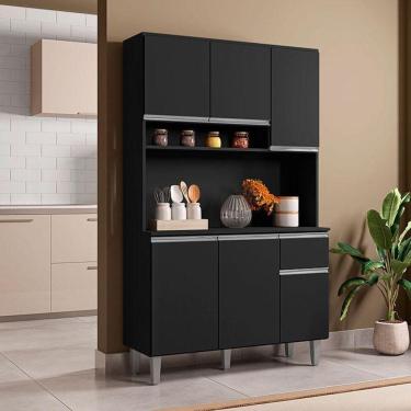 Imagem de Armário Para Cozinha Ambiente Kit Márcia Preto Fosco - Ajl